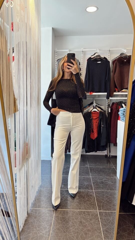 Premium Çan Paça Kumaş Pantolon Beyaz