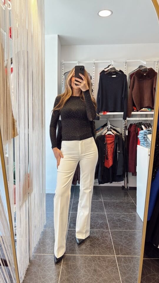 Premium Çan Paça Kumaş Pantolon Beyaz