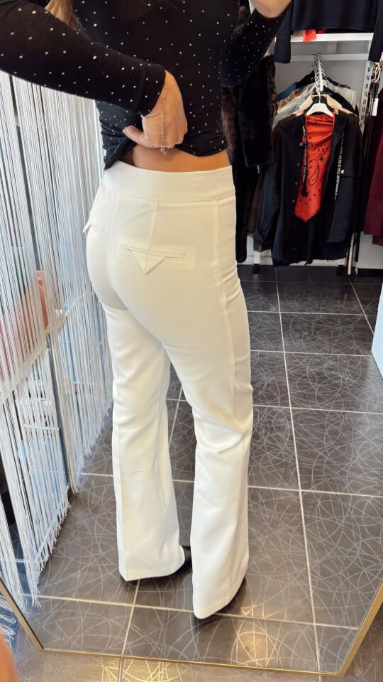 Premium Çan Paça Kumaş Pantolon Beyaz