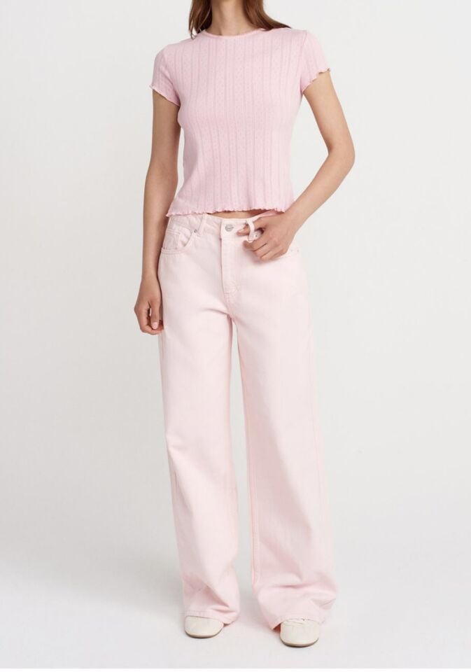 Orj. Soft Pembe Wide Leg Yüksek Bel Premium Jean Pantolon