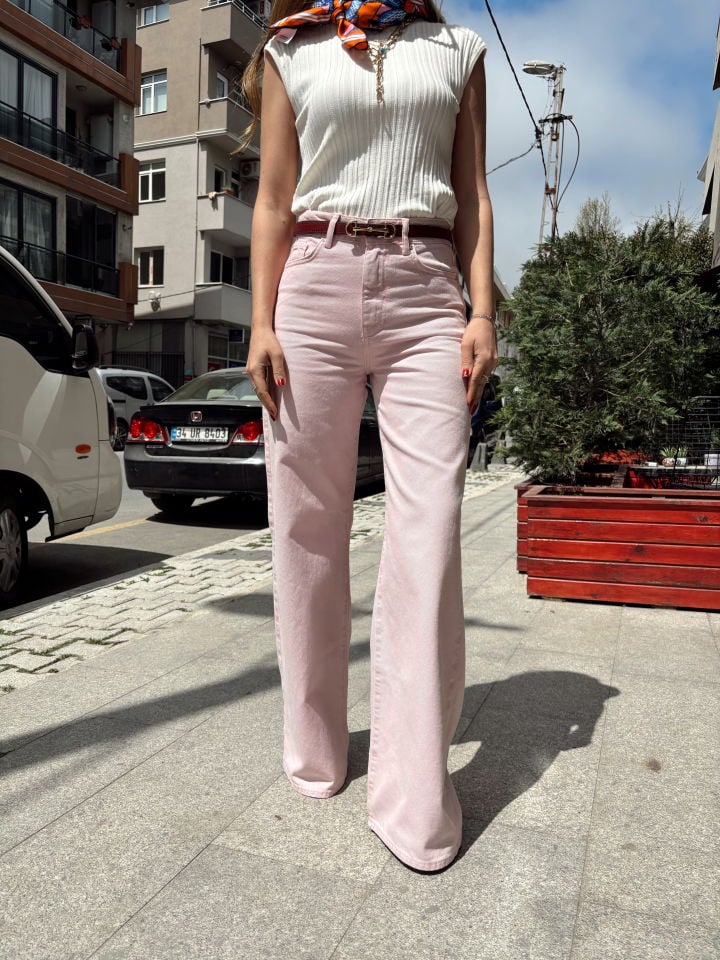 Orj. Soft Pembe Wide Leg Yüksek Bel Premium Jean Pantolon