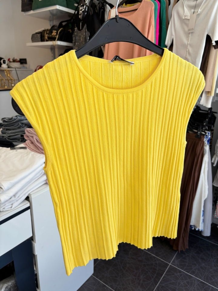 Bisiklet Yaka Fitilli İnce Triko Sarı