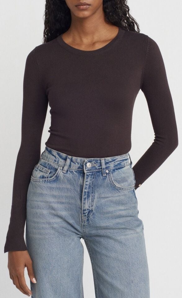 Kol Manşeti Droplu Triko Acı Kahve