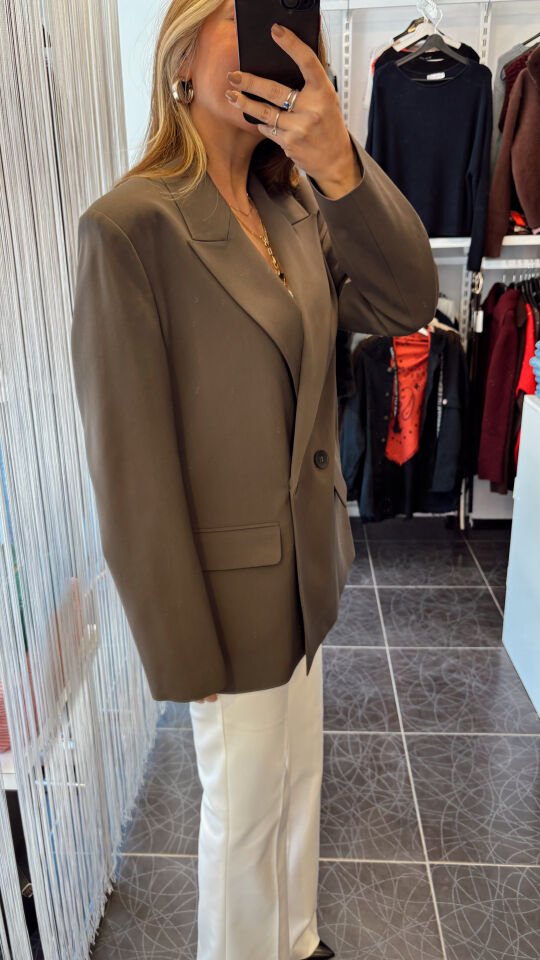 Premium Oversize Blazer Ceket Haki