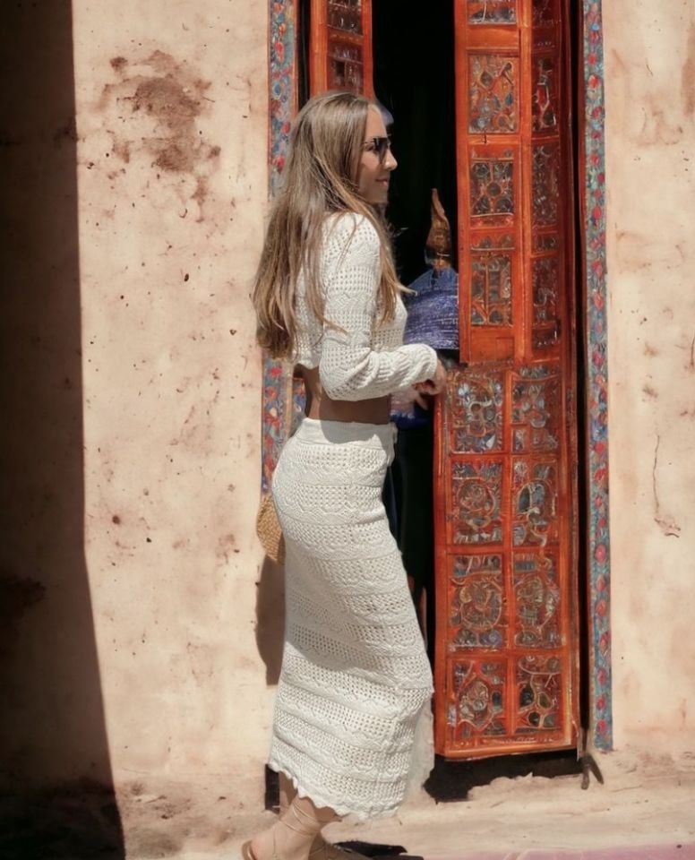 Ajurlu Örme Crop Üst & Etek Takım