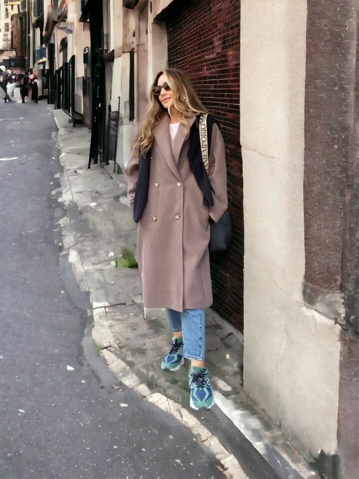 Oversize Kaşe Kaban Kahve