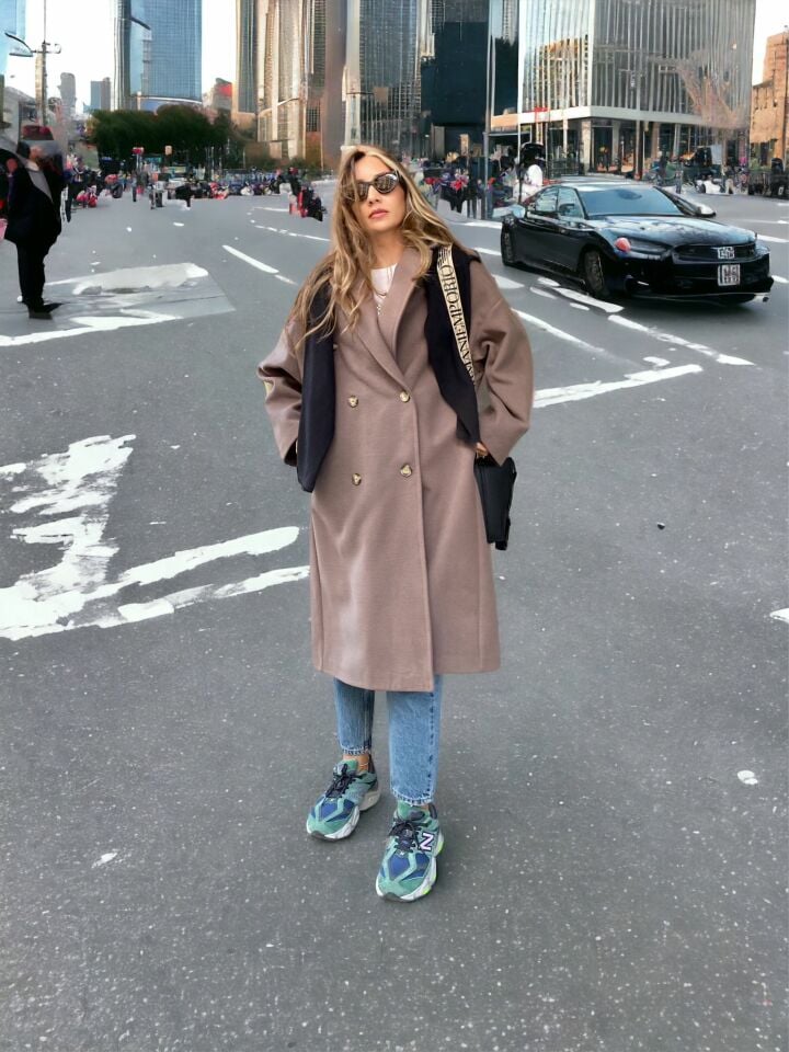 Oversize Kaşe Kaban Kahve