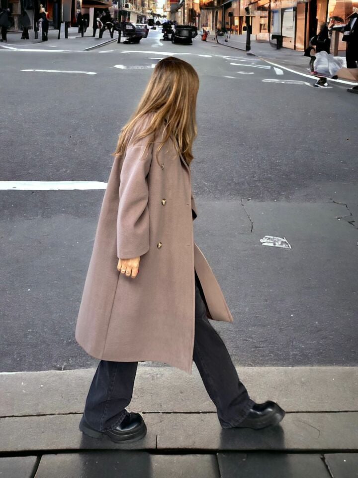 Oversize Kaşe Kaban Kahve