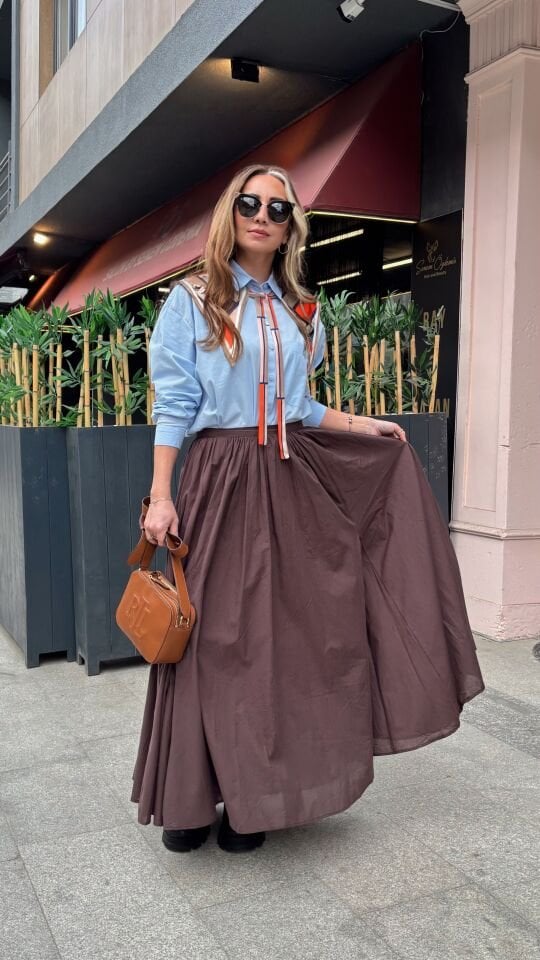 Premium Maxi Kloş Etek Acı Kahve