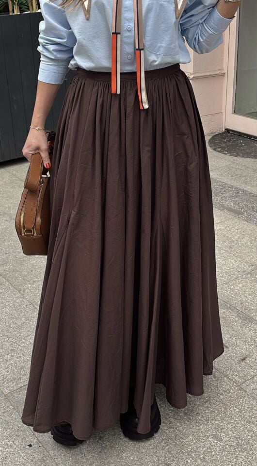 Premium Maxi Kloş Etek Acı Kahve