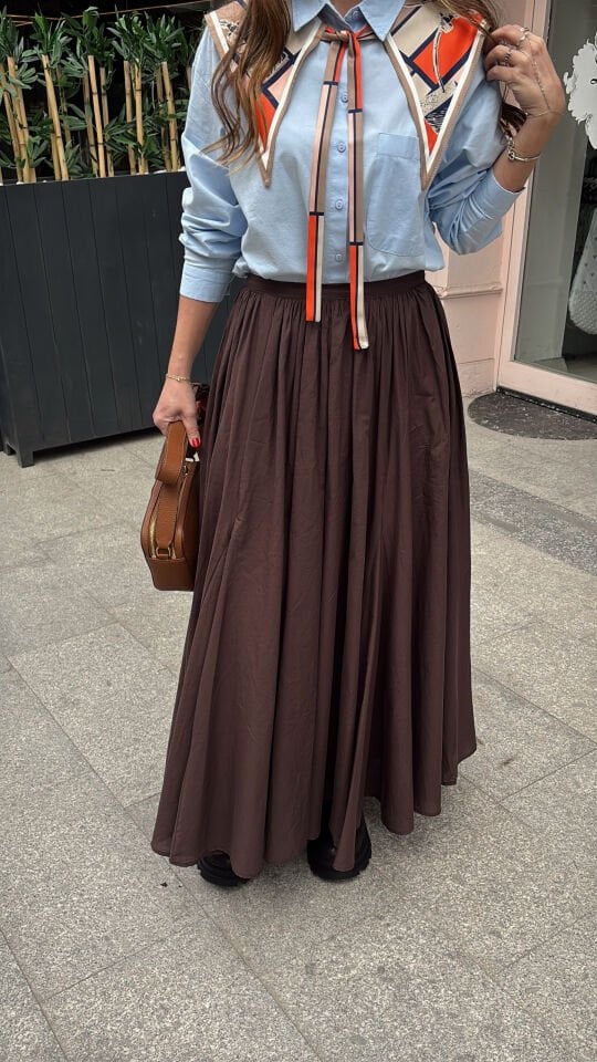 Premium Maxi Kloş Etek Acı Kahve