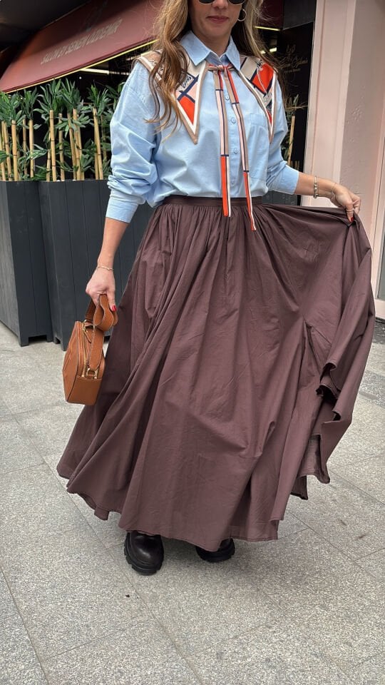 Premium Maxi Kloş Etek Acı Kahve