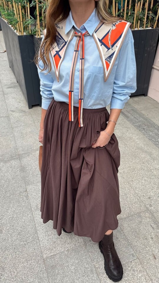 Premium Maxi Kloş Etek Acı Kahve