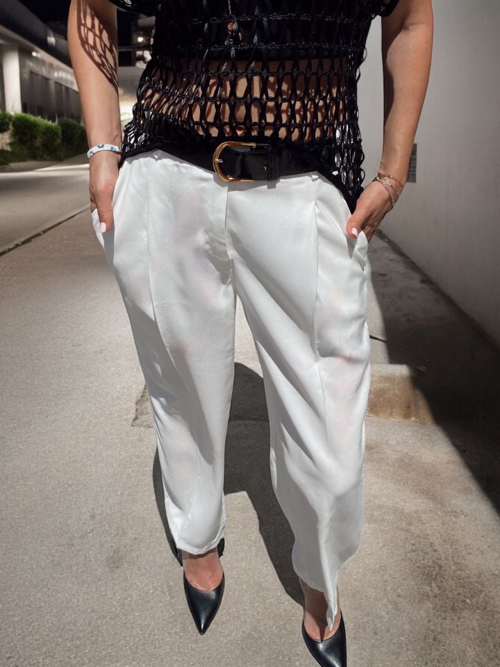 Beyaz Tencel Rahat Pantolon