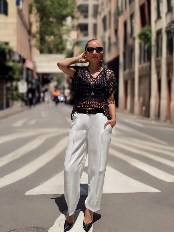 Beyaz Tencel Rahat Pantolon