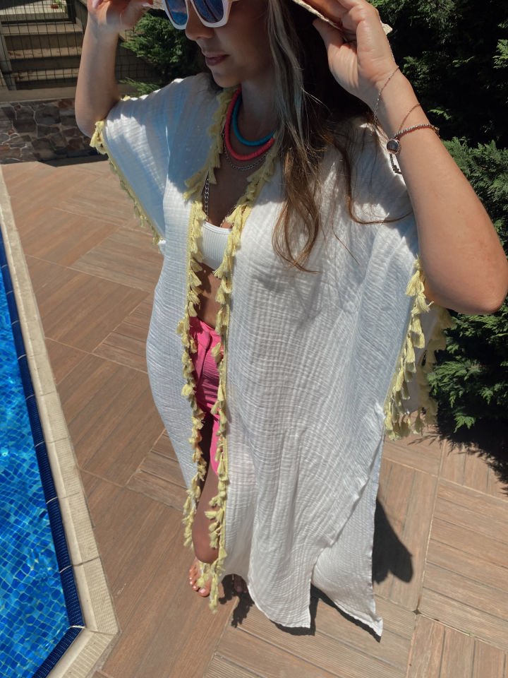 Müslin Maxi Kimono Ekru