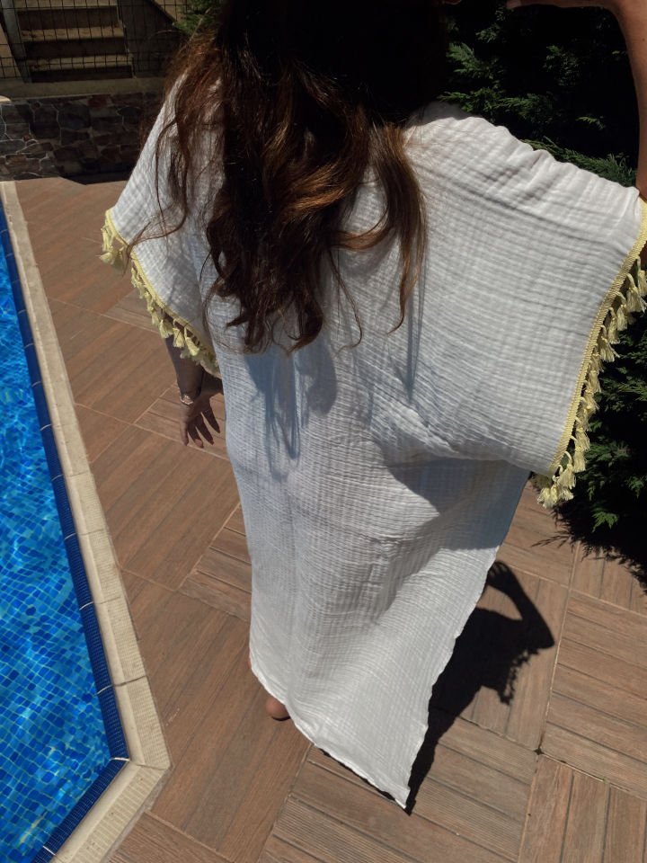Müslin Maxi Kimono Ekru