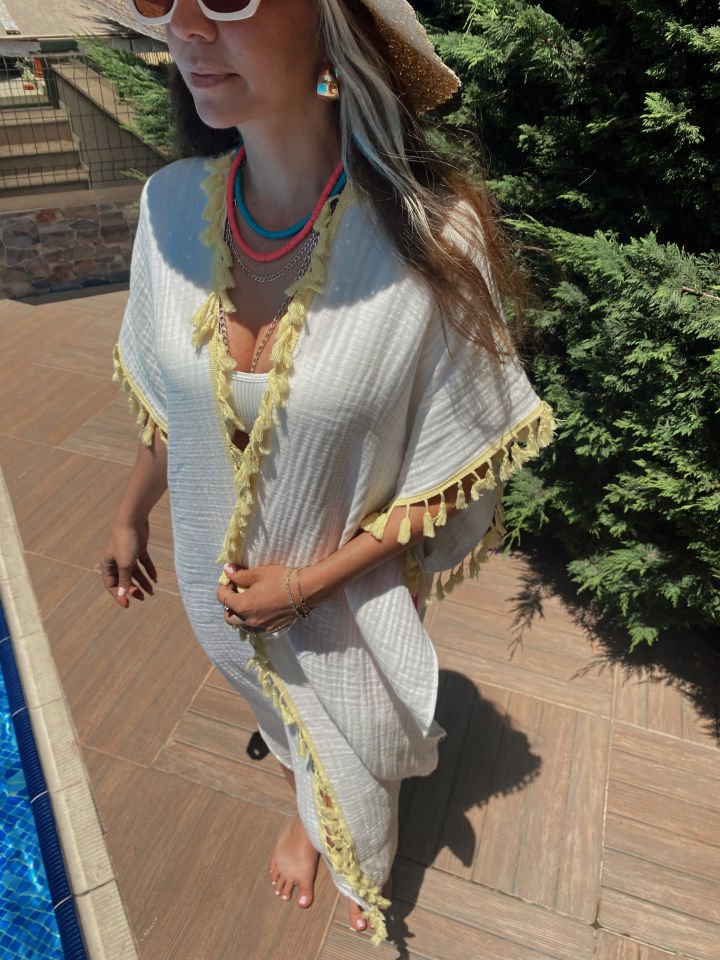 Müslin Maxi Kimono Ekru