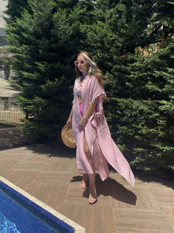 Müslin Maxi Kimono Pembe