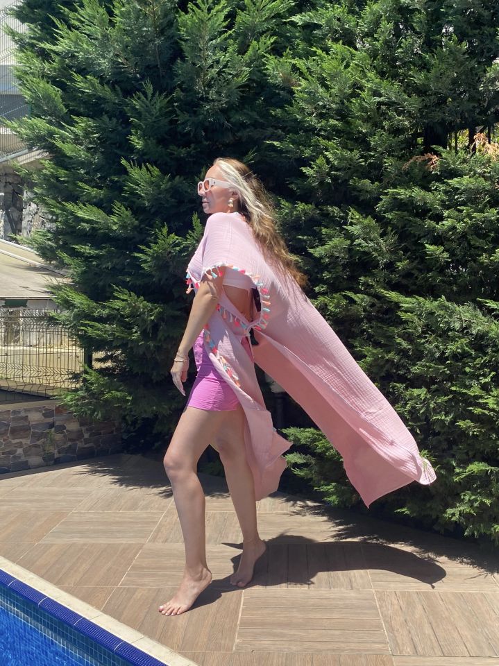 Müslin Maxi Kimono Pembe