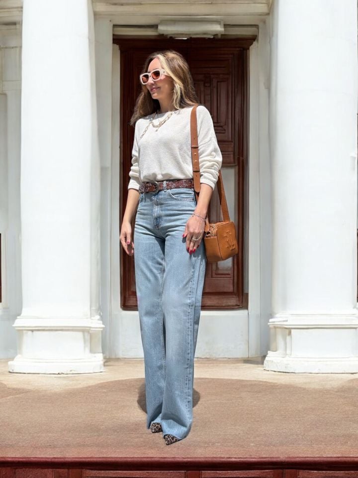Yüksek Bel Wide Leg Açık Mavi Jean Pantolon