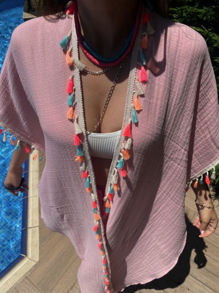 Müslin Maxi Kimono Pembe
