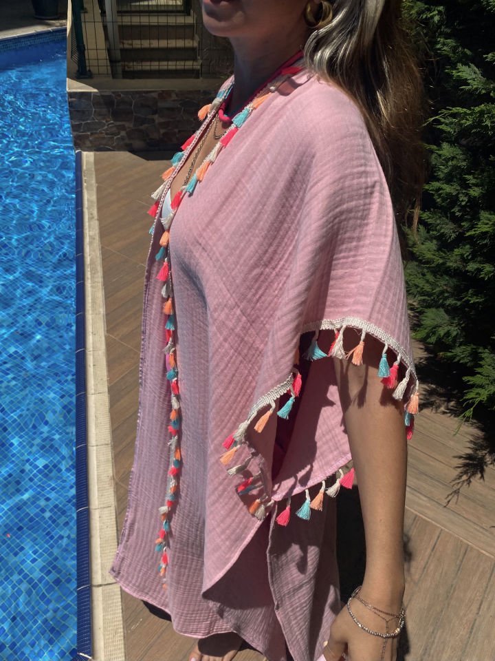 Müslin Maxi Kimono Pembe