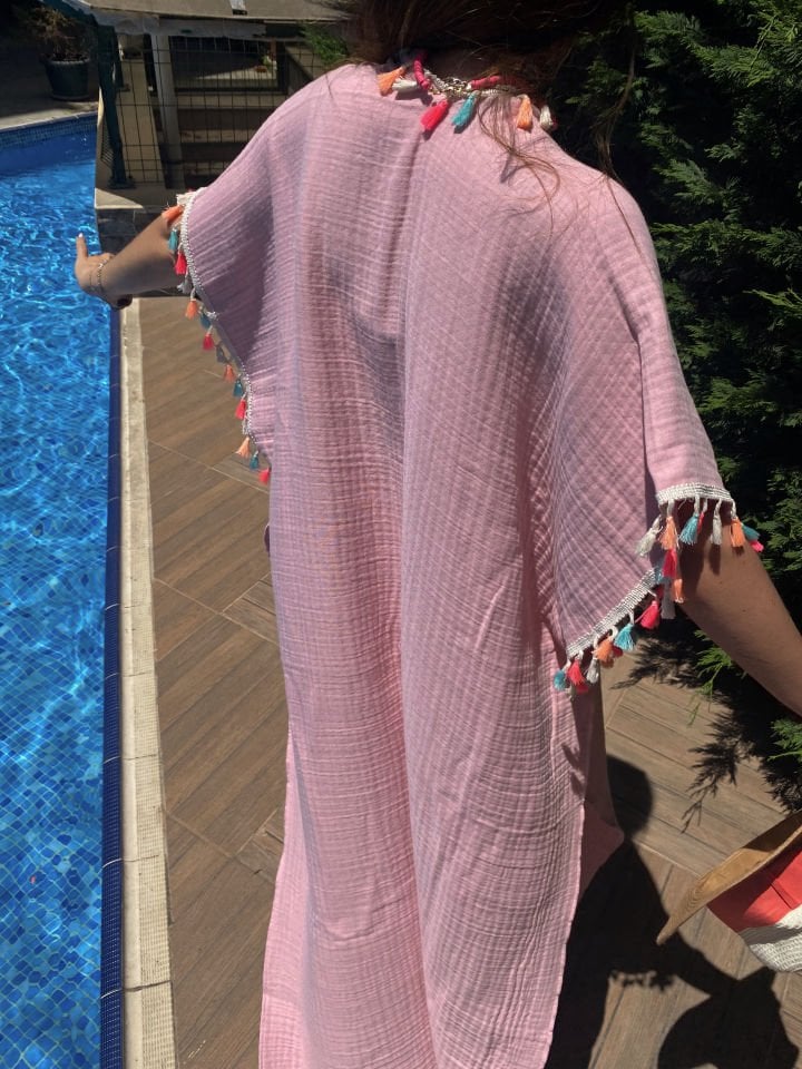 Müslin Maxi Kimono Pembe
