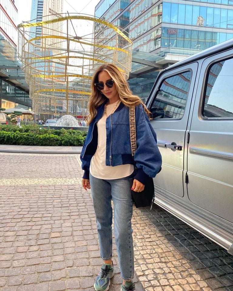 Kontrast Renkli Mavi Bomber Ceket