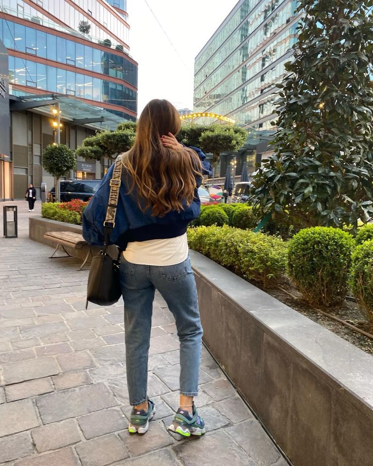 Kontrast Renkli Mavi Bomber Ceket