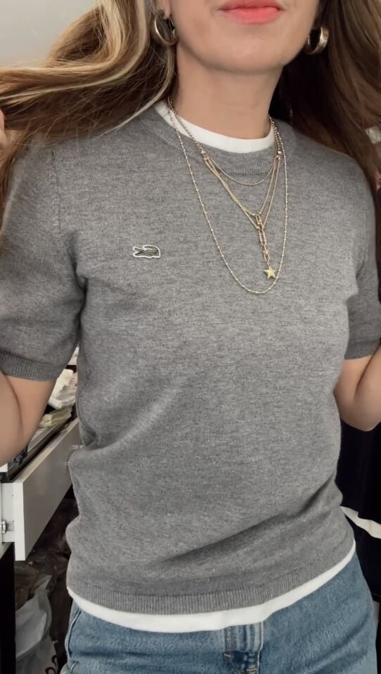 Logolu Kısa Kol Triko Gri