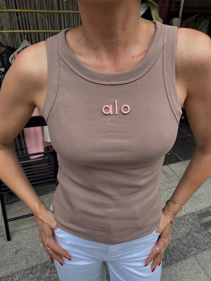 Alo İşlemeli Gül Kurusu Atlet