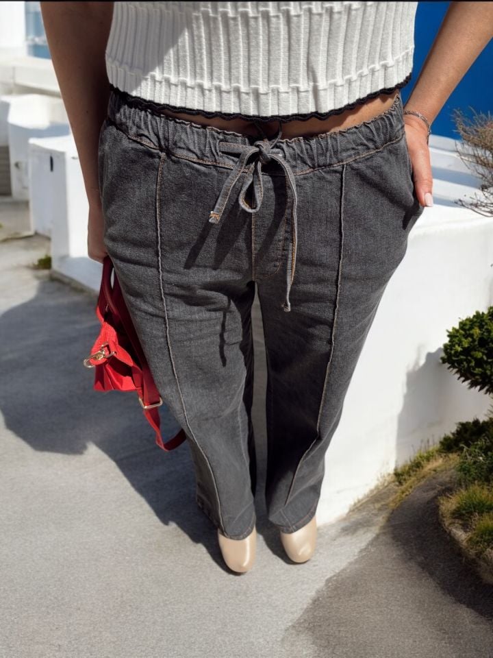 Beli Lastikli Premium Denim Pantolon Siyah