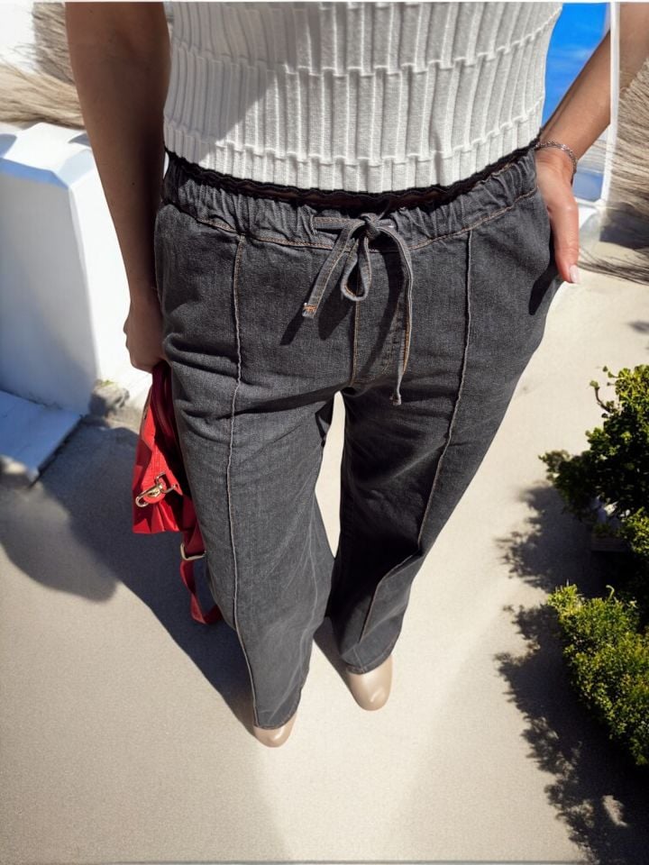 Beli Lastikli Premium Denim Pantolon Siyah