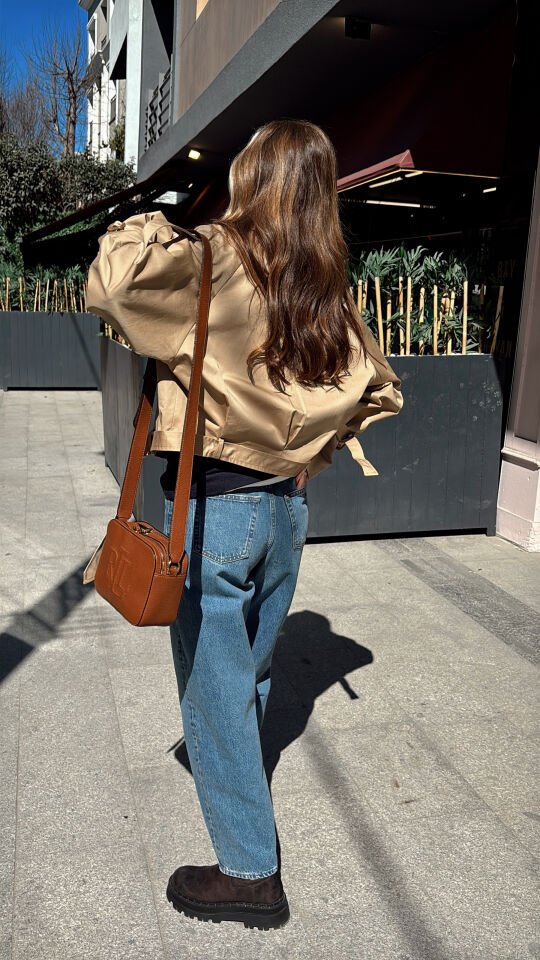 İthal Kısa Trençkot Camel