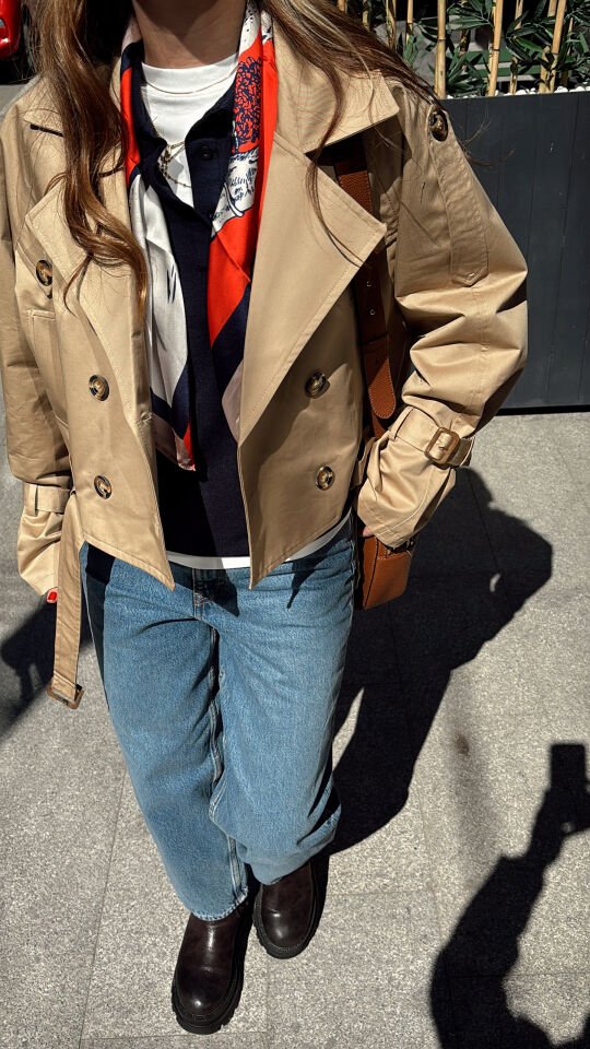 İthal Kısa Trençkot Camel