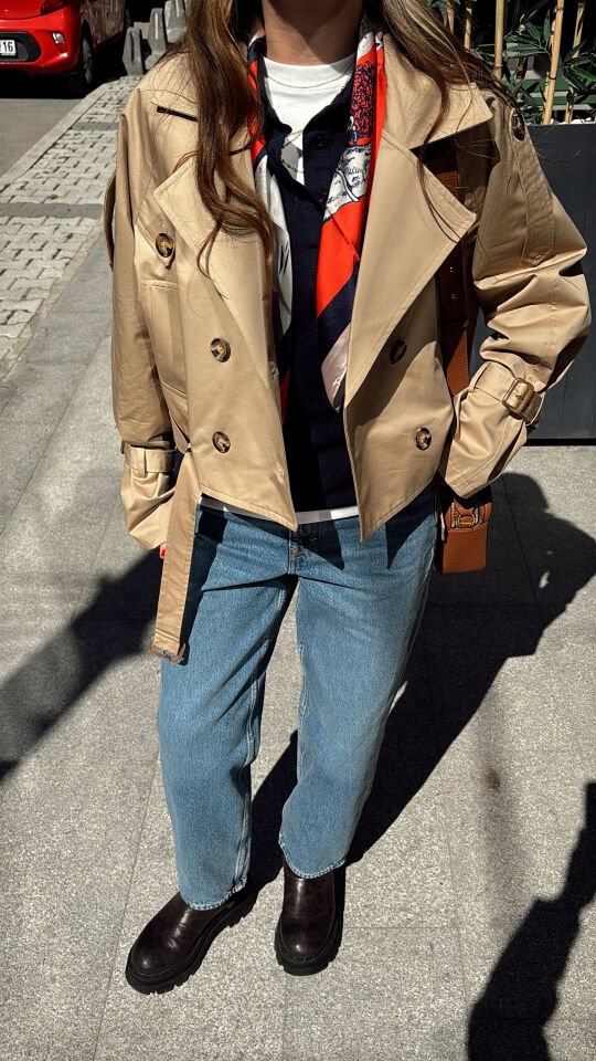 İthal Kısa Trençkot Camel