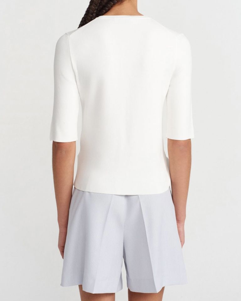 Düğmeli Kısa Kol Triko Bluz Ekru