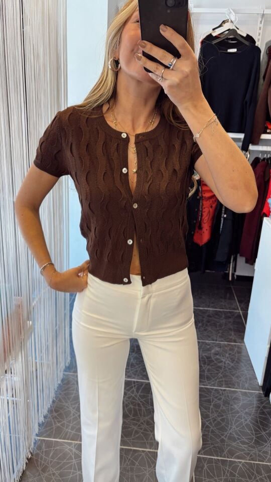 Premium Dokulu Düğmeli Triko Hırka Kahve