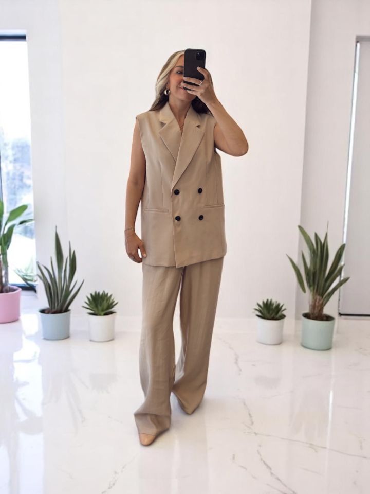 Premium Yelek Pantolon Takım Taş Bej
