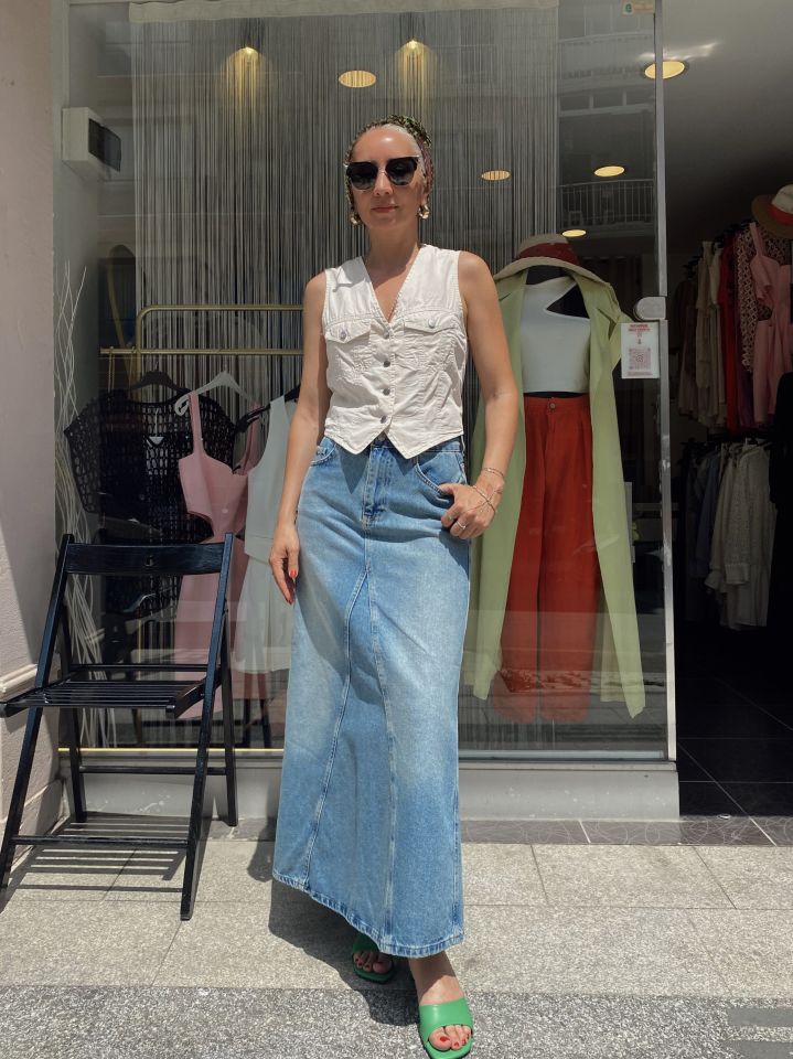 Parçalı Maxi Denim Etek