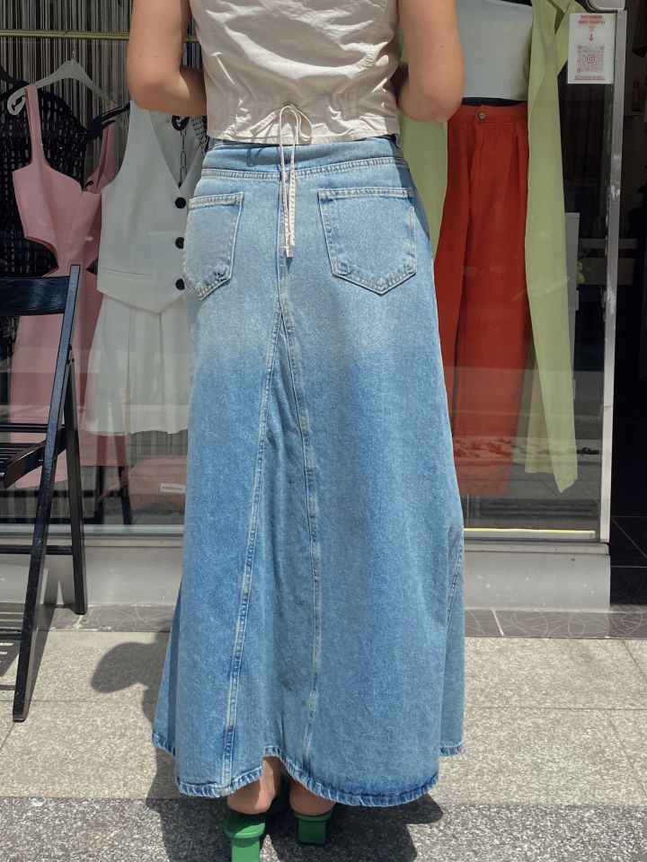 Parçalı Maxi Denim Etek