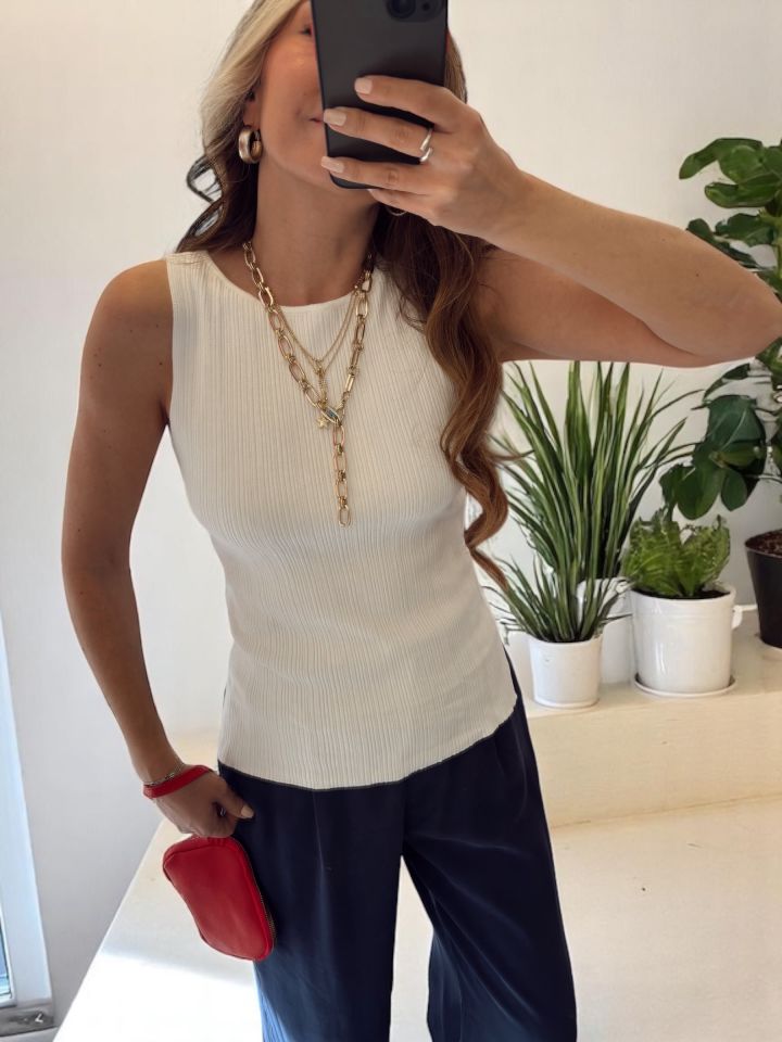 Premium Kolsuz Triko Bluz Ekru