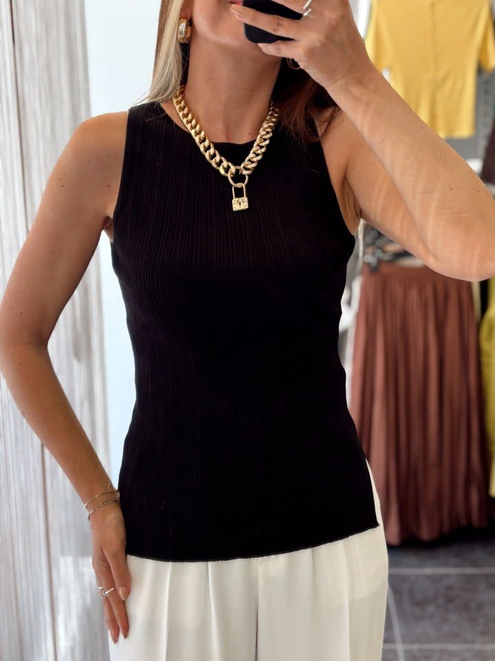 Premium Kolsuz Triko Bluz Siyah