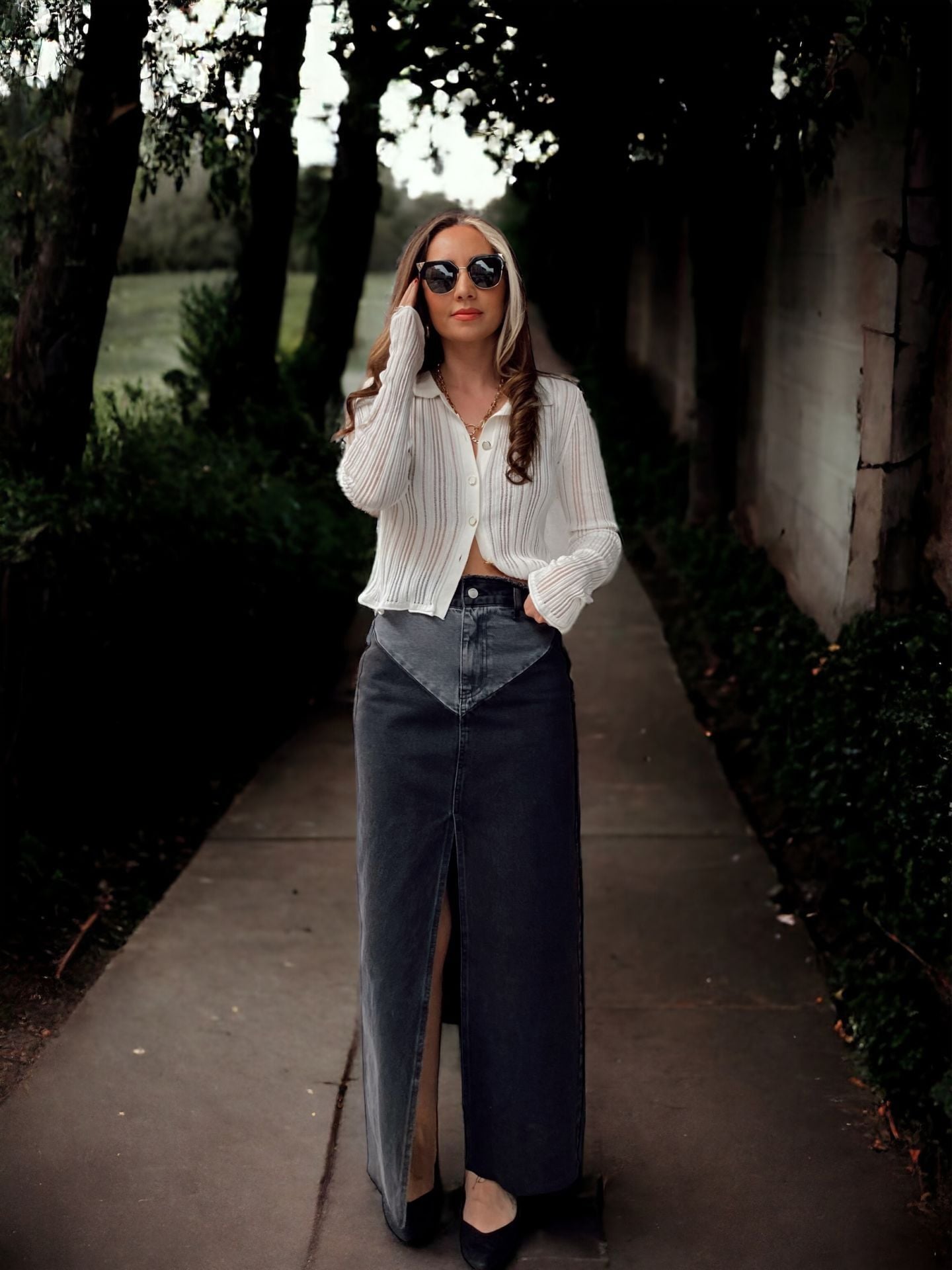 Tasarım Maxi Boy Yırtmaçlı Denim Etek Antrasit