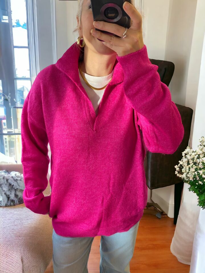 Polo V Yaka Cepli Pembe Kazak