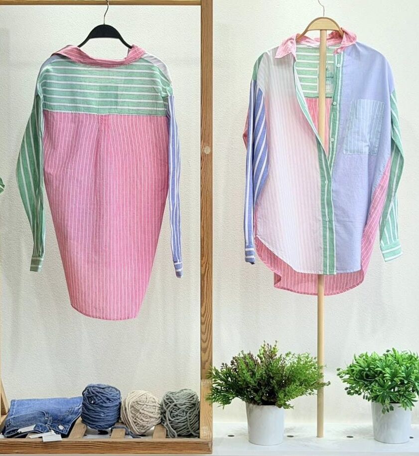 Premium Patchwork Oversize Gömlek Çok Renkli