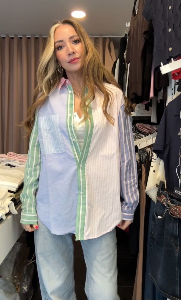 Premium Patchwork Oversize Gömlek Çok Renkli