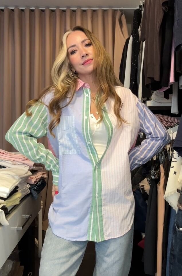 Premium Patchwork Oversize Gömlek Çok Renkli