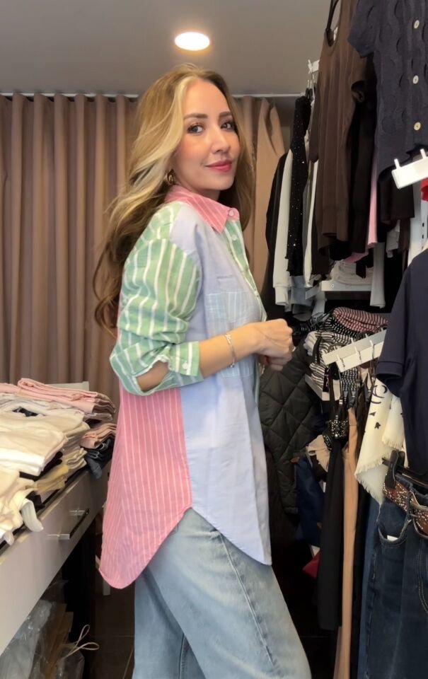 Premium Patchwork Oversize Gömlek Çok Renkli